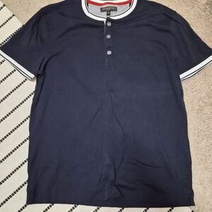 Banana Republic Navy Short Sleeve Henley Shirt with Red and White Trim